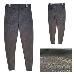 Glossy Textured Abstract Design Leggings Pocket Elastic Waist Faux Fur Inside